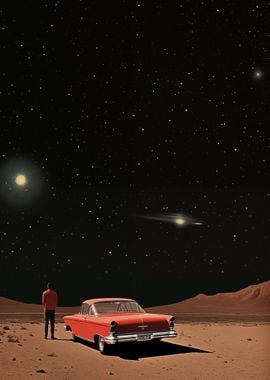 Red Car Under Starry Sky