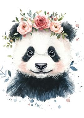 Cute Panda with Flowers