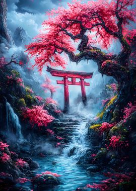 Japanese Garden with Torii Gate