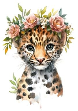 Leopard Cub with Floral Crown