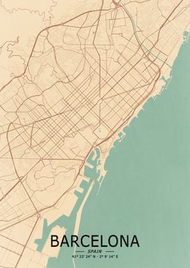 Barcelona Vintage Map