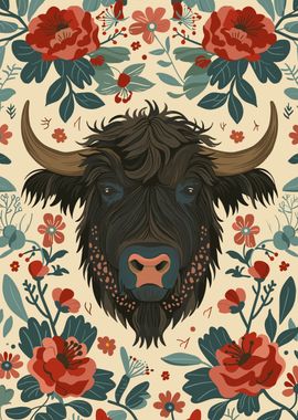 Floral Highland Cow