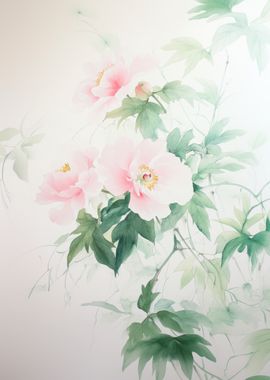 Watercolor Peony Flowers