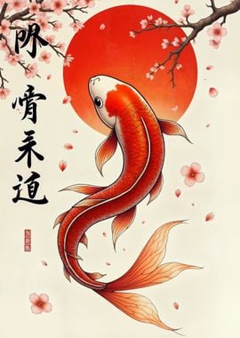 Koi Fish with Cherry Blossoms