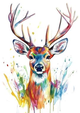 Colorful Deer Watercolor