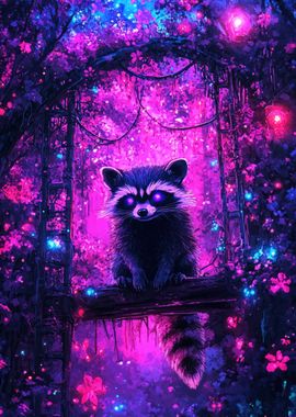 Raccoon in Enchanted Forest