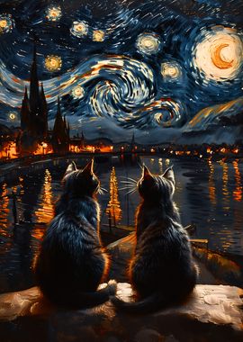 Cats And The Starry Night