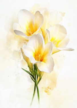 Watercolor White Flowers