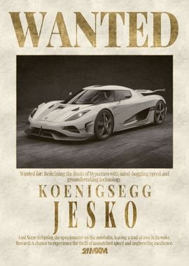 White Koenigsegg Jesko Wanted Poster