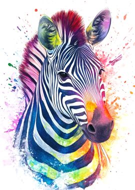 Rainbow Zebra Watercolor