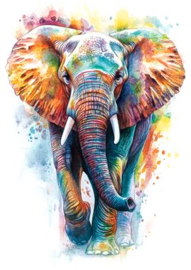 Colorful Elephant Watercolor