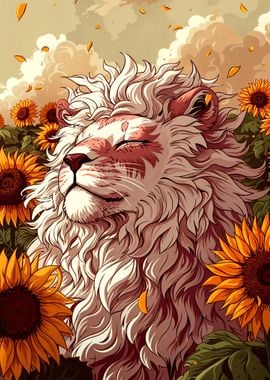 White Lion in Sunflower Field