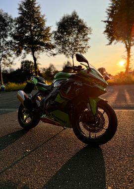 Green Kawasaki Motorcycle Sunset