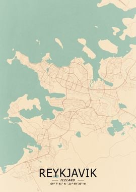 Reykjavik Vintage Map