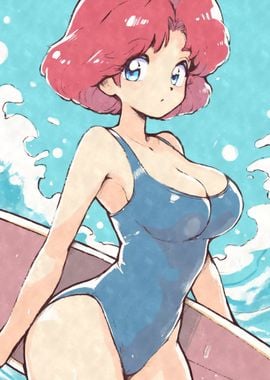 Surfer Anime Girl in Swimsuit