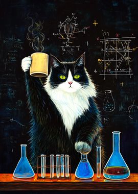 Cat Scientist with Coffee