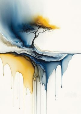 Abstract Tree with Dripping Paint