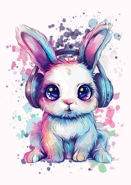 Cute Bunny with Headphones