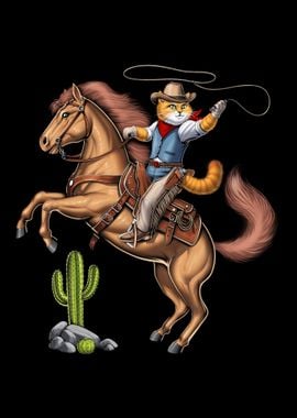 Cat Cowboy Riding Rodeo Horse