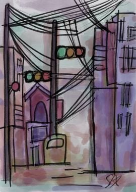 Cityscape with Traffic Lights