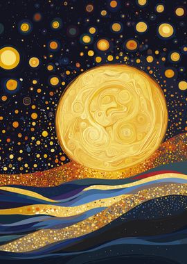 Golden Moon Night Sky