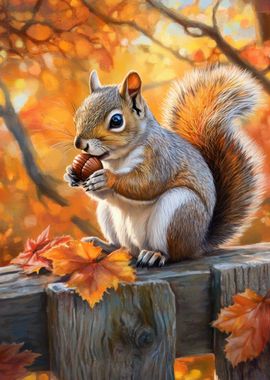 Squirrel Eating Nut in Autumn