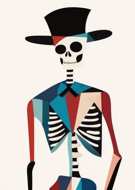 Elegant Skeleton in Top Hat | Modern Gothic Art for Sophisticated Spaces | Skeleton in Top Hat