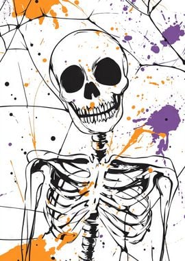 Bold &amp; Vibrant Skeleton Art - Pop of Color for Edgy Decor | Skeleton with Splashes