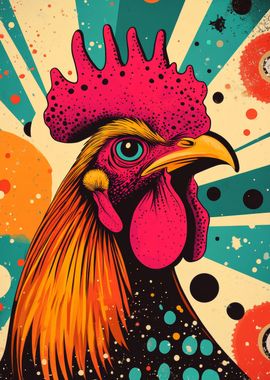 Retro Rooster Illustration | Vibrant Rooster | Striking Pop Art Farm Animal Print