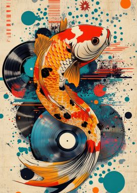 Koi Fish &amp; Vinyl | Vibrant Koi Fish Pop Art | Unique Aquatic Decor