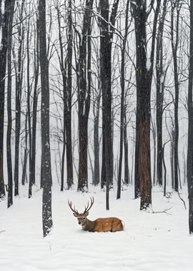 Deer in Snowy Forest