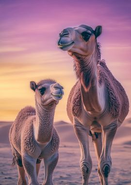 Camel and Calf at Sunset