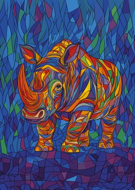 Rhino Pop Art Cubism Style