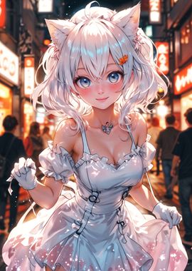 Enchanting Night Catgirl in the City