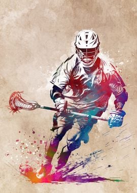 Lacrosse Player Watercolor Art