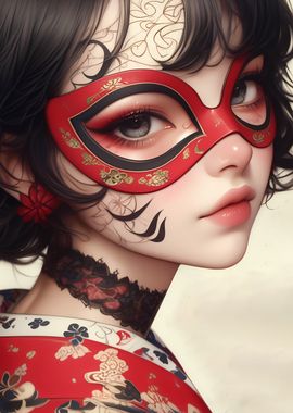 Anime Girl with Red Mask