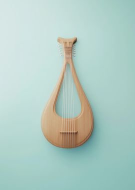 Wooden Lyre on Blue Background