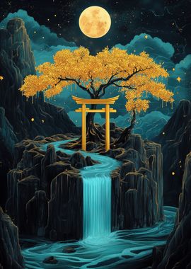 Golden Tree and Waterfall to the Moon