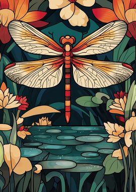 Dragonfly Over Pond