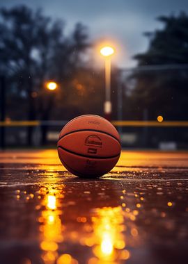 Basketball on Wet Court