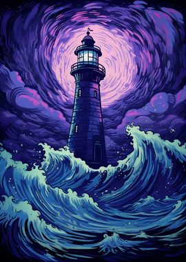 Lighthouse in Stormy Sea