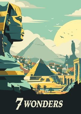 7 Wonders Board Game Inspired Illustration Poster