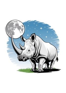 Rhino Under the Moon