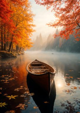 Autumn Lake with Rowboat