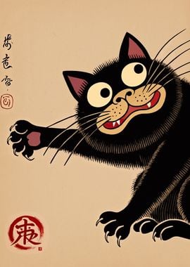 Japanese Black Cat Illustration