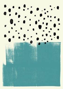 Midcentury Modern Abstract Black &amp; Teal Art Print