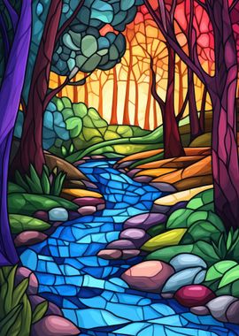 Stained Glass Forest Stream