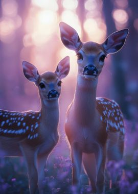 Fawn and Doe in Forest