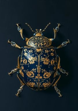 Gold Beetle with Floral Design