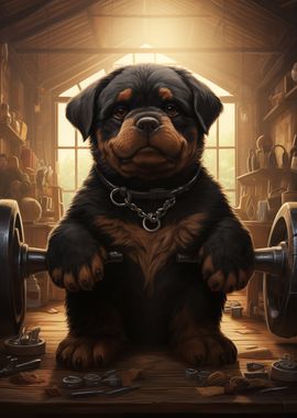 Rottweiler Puppy Lifting Weights